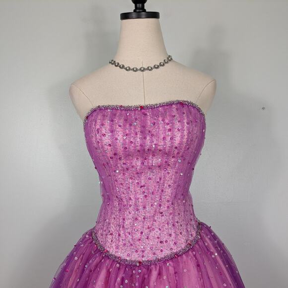 Vintage Prom Dress Maxi Ball Gown 2 Pink Princess Tulle Fairy Glam Purple Sequin - Picture 2 of 16